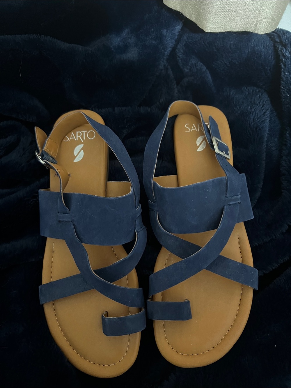 Franco Sarto Navy Crisscross Strap Sandals